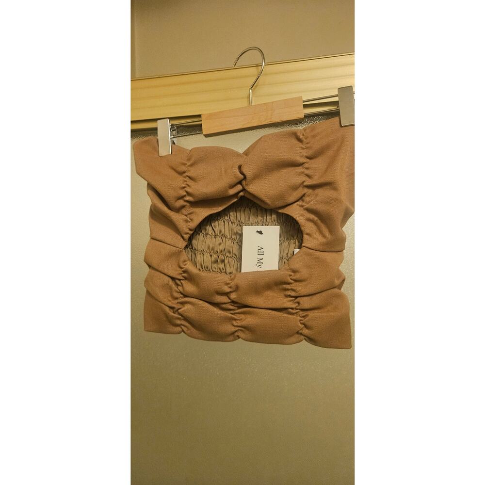 All my love cute brown tan crop top cut out strapless xs sexy